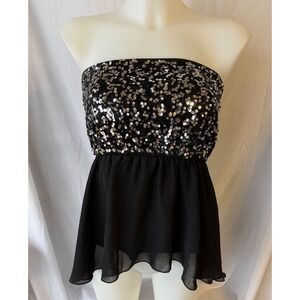 Rue21 Sequin Tube Top Black Silver‎ High Low Clubwear Holiday Festival Small